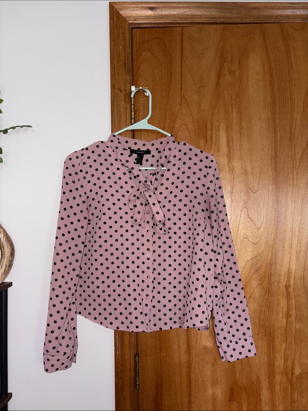 Forever 21 Pink Polka Dot Tie-Front Blouse
